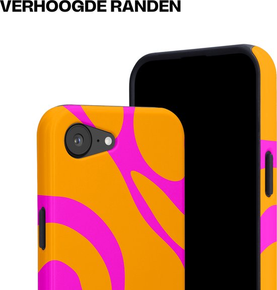 Casetastic Hoesje Geschikt voor Apple iPhone 16e Magsafe - Stijlvolle Beschermende Duo-layer Case - Zonnige Zebra Roze-Oranje