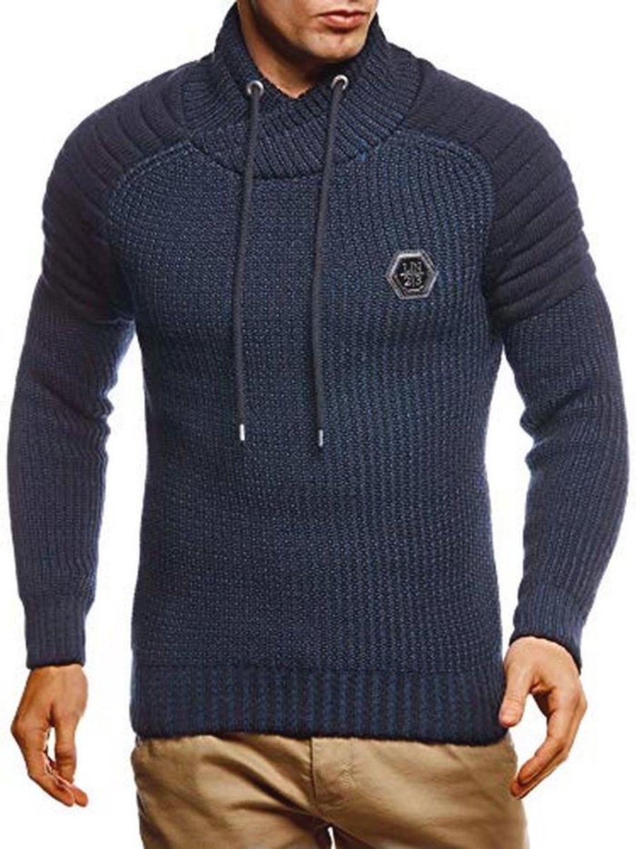 Heren gebreide pullover hoodie met lange mouwen en sjaalkraag