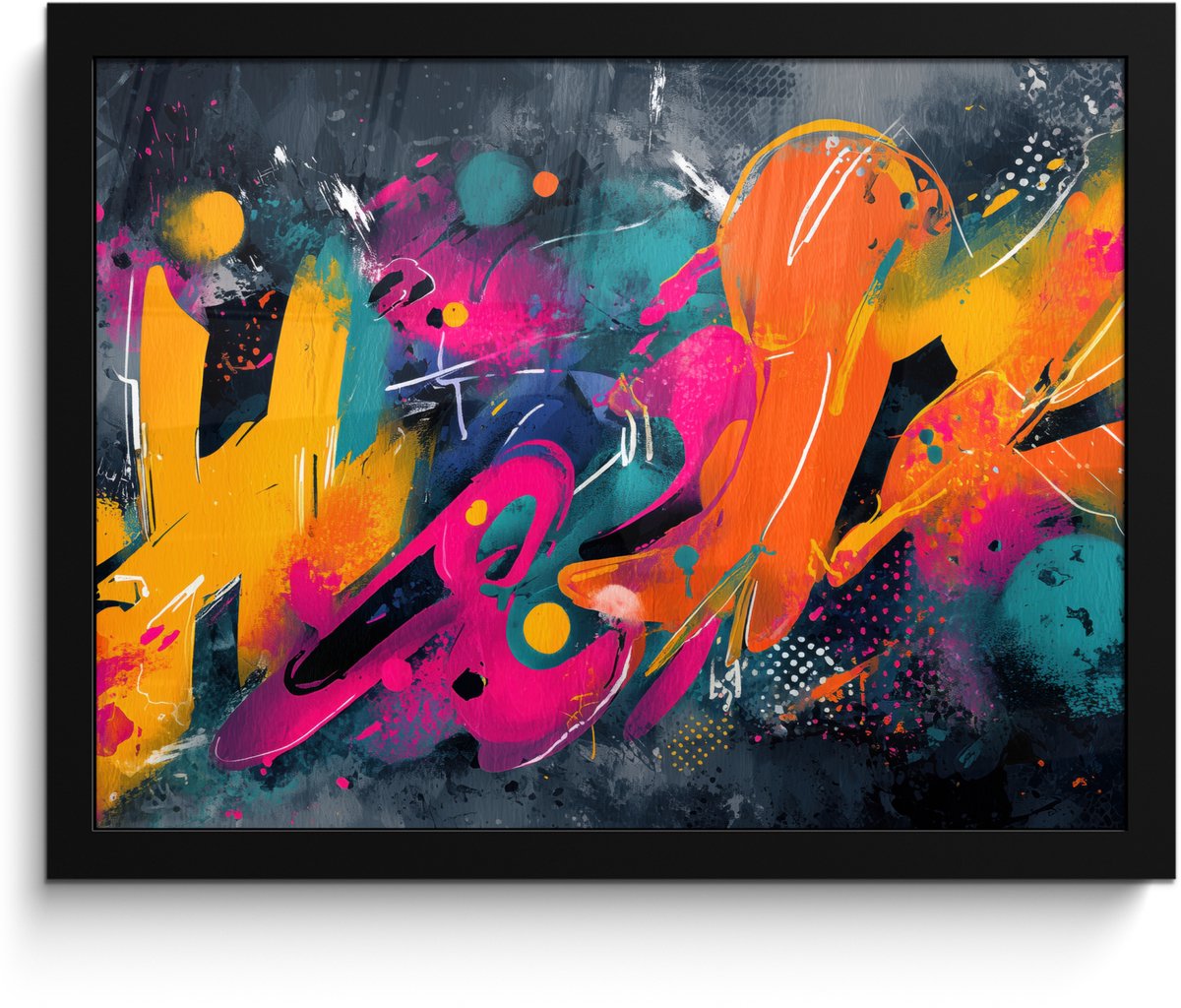FrameYourWall Poster in lijst - Fotolijst 40x30 cm - Posters - Abstract - Graffiti - Kleurrijk - Verfspatten - Posterlijst zwart - Decoratie - Wanddecoratie woonkamer - Muurdecoratie slaapkamer