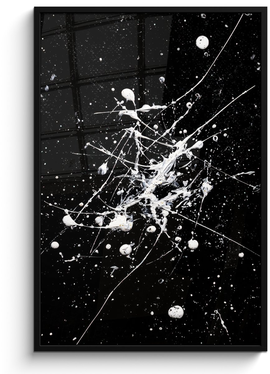 FrameYourWall Poster in lijst - Fotolijst 80x120 cm - Posters - Verfspatten - Wit - Abstract - Explosie - Posterlijst zwart - Decoratie - Wanddecoratie woonkamer - Muurdecoratie slaapkamer