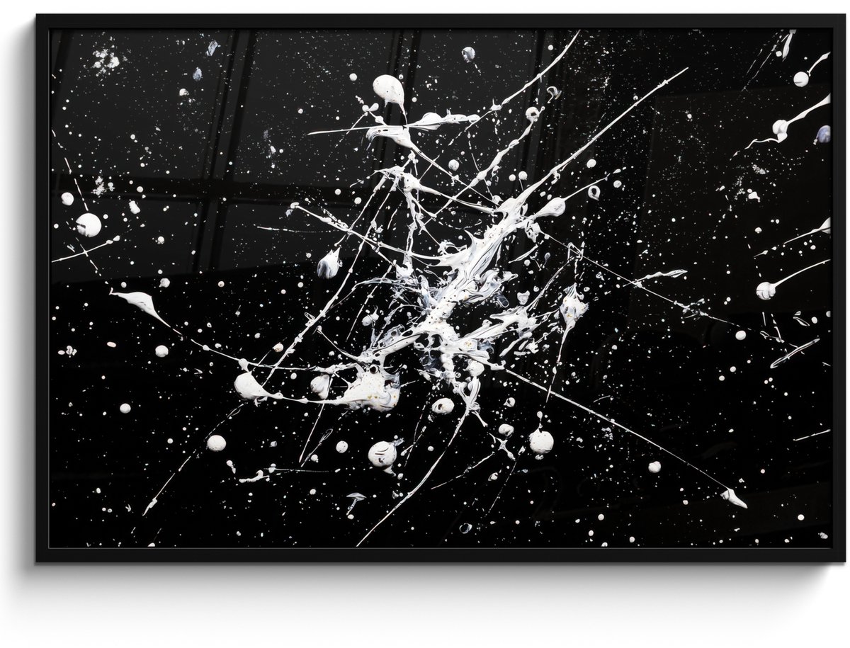 FrameYourWall Poster in lijst - Fotolijst 120x80 cm - Posters - Verfspatten - Wit - Abstract - Explosie - Posterlijst zwart - Decoratie - Wanddecoratie woonkamer - Muurdecoratie slaapkamer