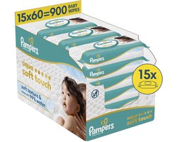 Pampers Aqua Soft Touch Babydoekjes, 15 Verpakkingen Van 60 Doekjes = 900 Doekjes