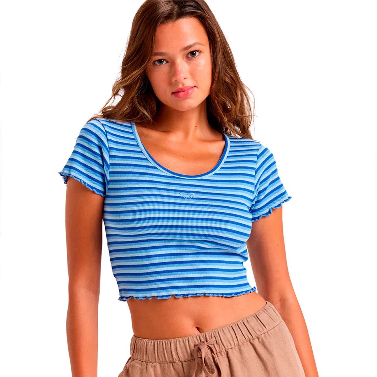 Roxy Mini Stripe Ssft Korte Mouw Top L Vrouw Blauw