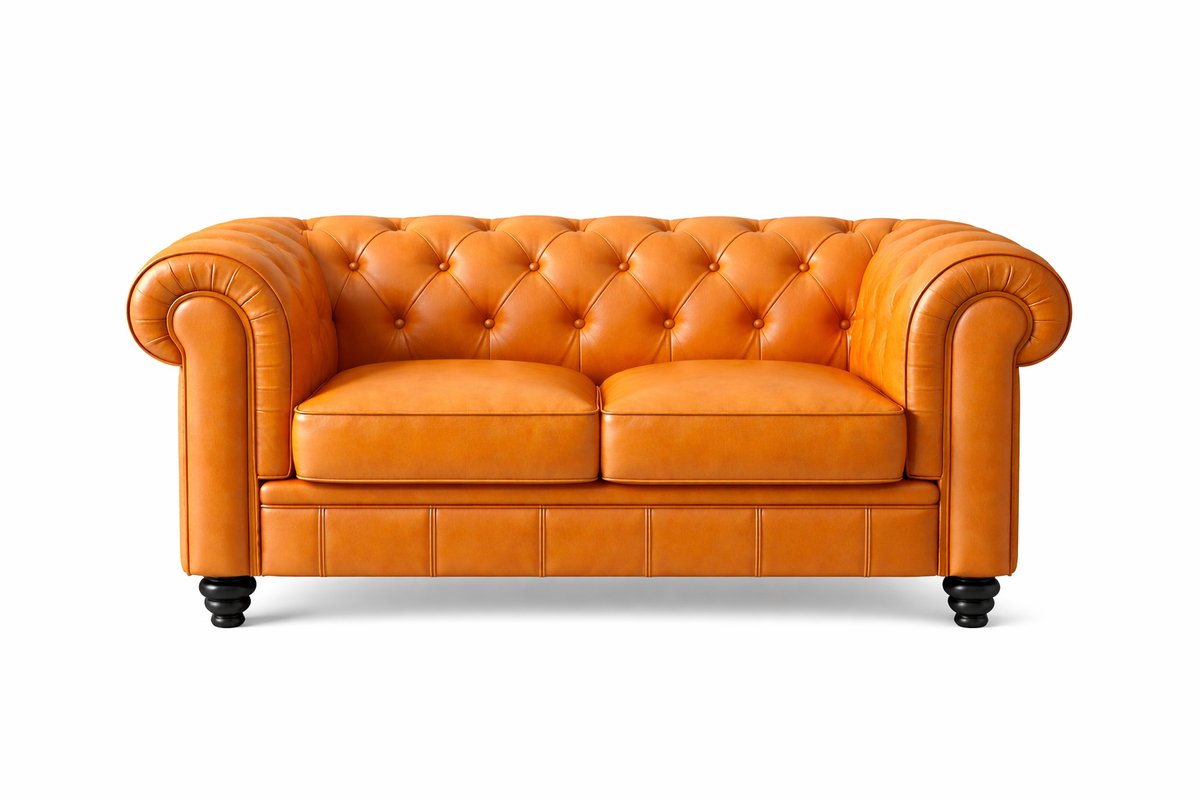 Meubeldistrict Chesterfield Bank - 2 Zits - Cognac - Oker geel - leer - Sofa Cognac Geel