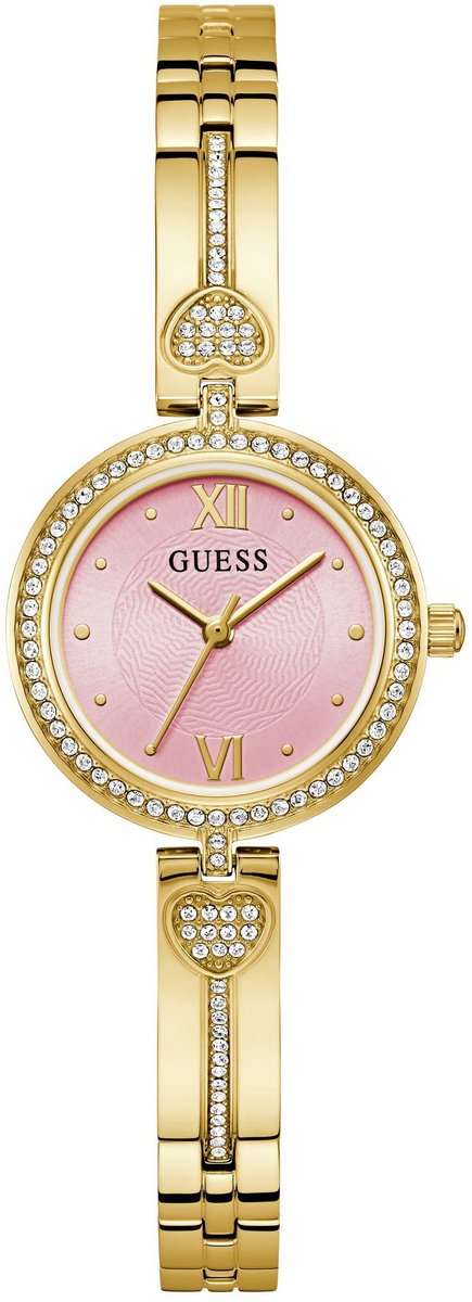 Guess Lovey Quartz Analoog Horloge Goudkleurig Kast: 100% Gerecycleerd Kunststof | Armband: 100% Gerecycleerd Kunststof 27 mm GW0655L4, GW0655L5