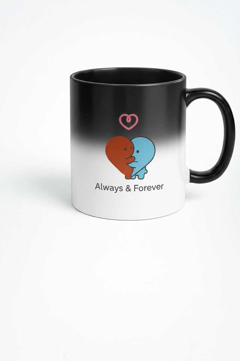 Magische Mok 'Always & Forever' - Warmtegevoelige Liefdesmok met Harten Koppel