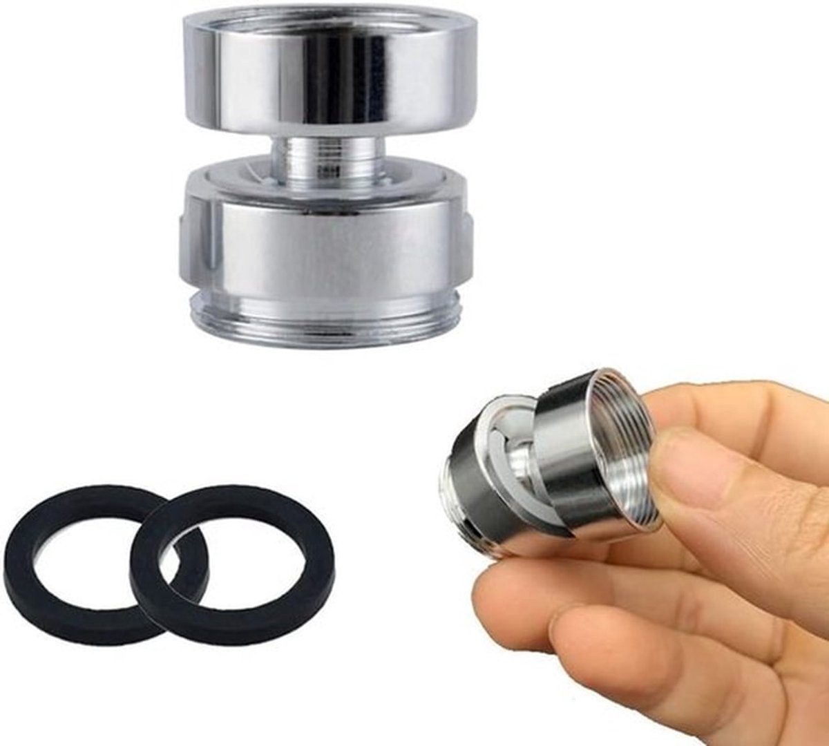 Draaibare kraanadapter voor keukenkraan, 22 mm schroefdraadkraan connector, tapbeluchter, messing (set van 2)