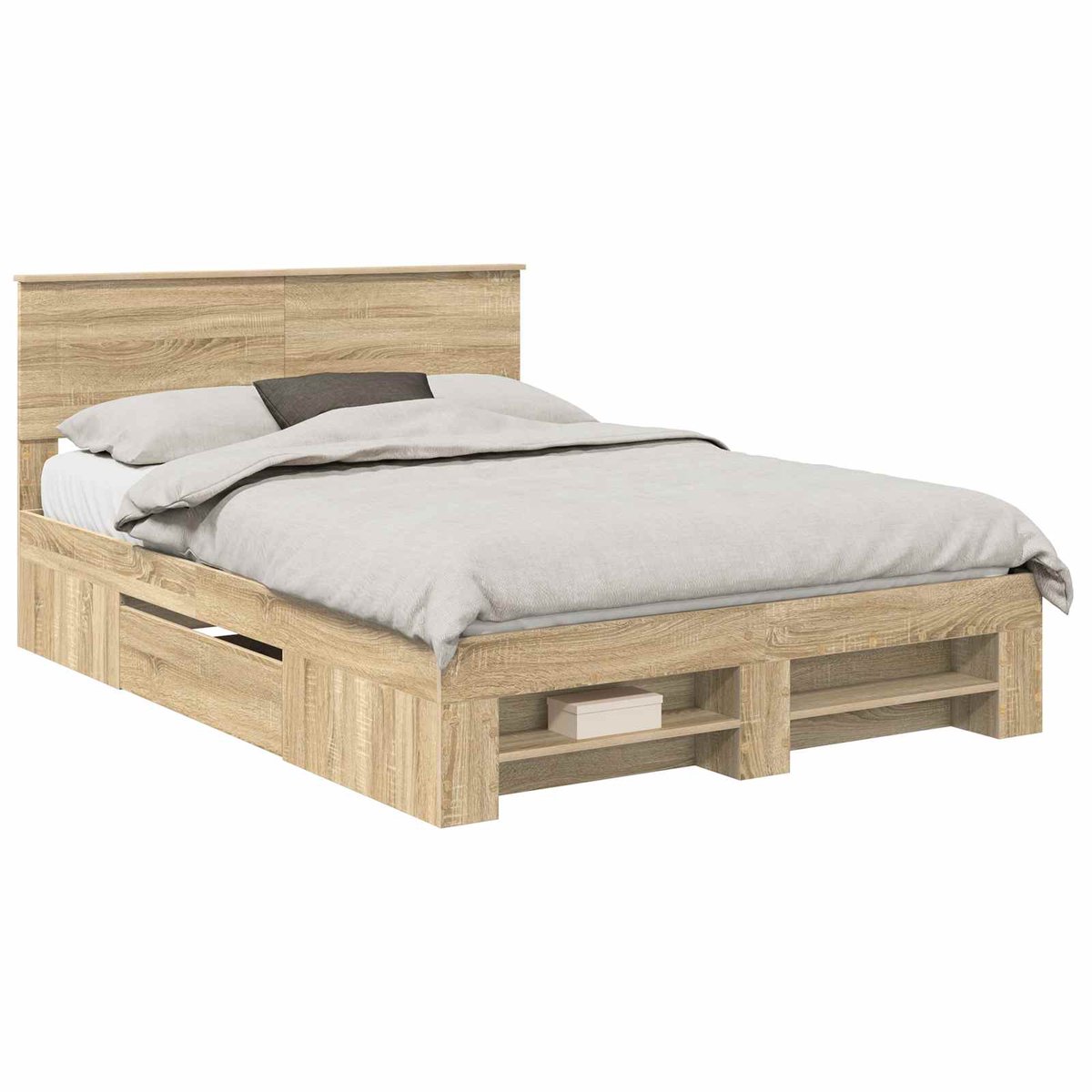 Tweepersoonsbed | Dubbelbed | Volwassenenbed | Bedframe met hoofdeinde Sonoma Eiken 140 x 200 cm Bewerkt hout