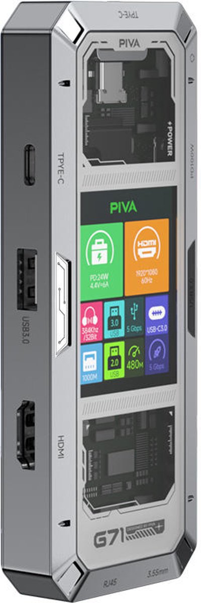 G71 7 in 1 Aluminum Alloy Office Docking Station Smart Screen Display Type-C to HDMI2.0 USB3.0 HUB PD100W Adapter