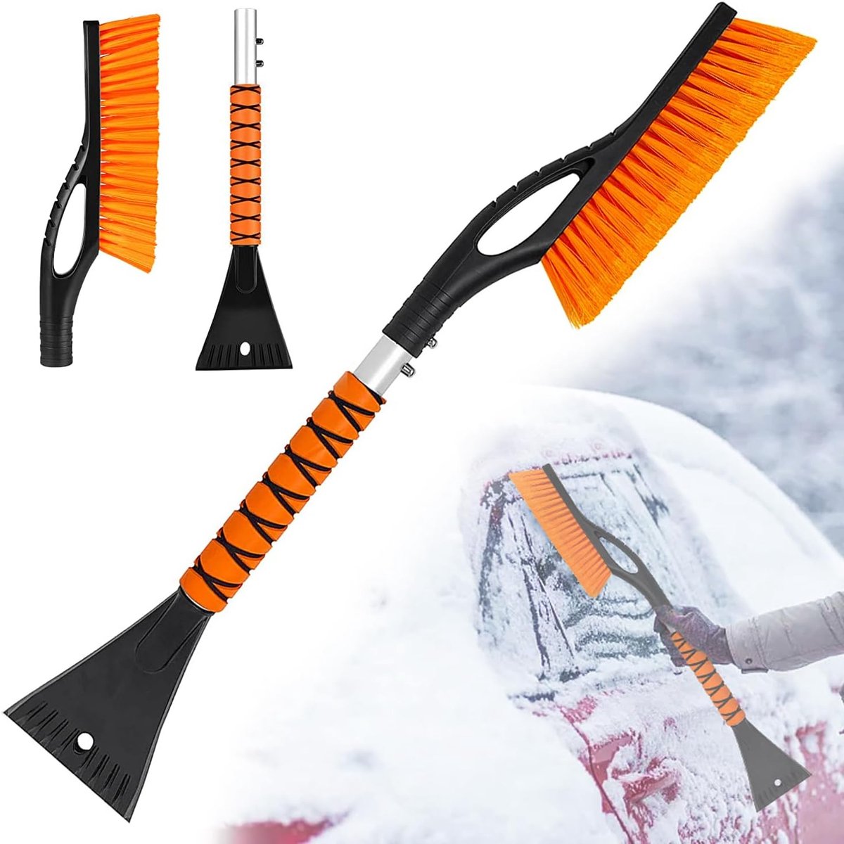 MDUG Auto-ijsverwijderaar met borstel - 2-in-1 - 68,5 cm autoruit-ijsverwijderaar - Ontdooier - Afneembaar - Sneeuwborstel met autoruit-ijsverwijderaar en ontdooier - Hulpmiddel voor het ontdooien, sneeuw- en ijsvrij maken van autoruiten in de winter