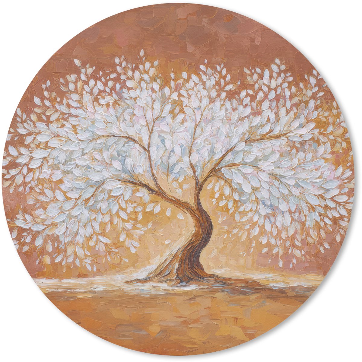 Muismat rond 20x20 cm - Mousepad Abstract - Boom - Wit - Bladeren - Ronde muismatten