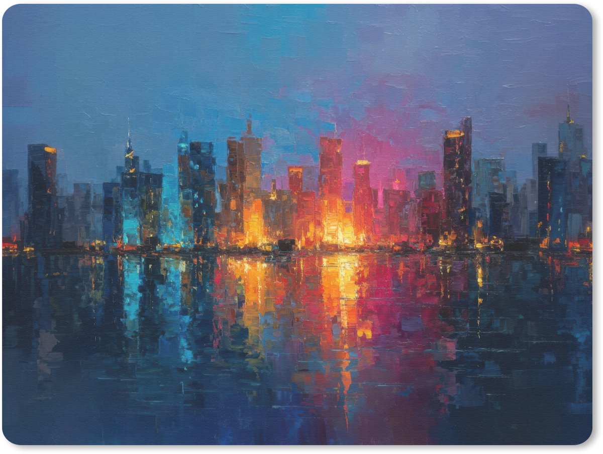 Muismat 23x19 cm - Mousepad Skyline - Penseelstreken - Donkerblauw - Lichtgevend - Muismatten