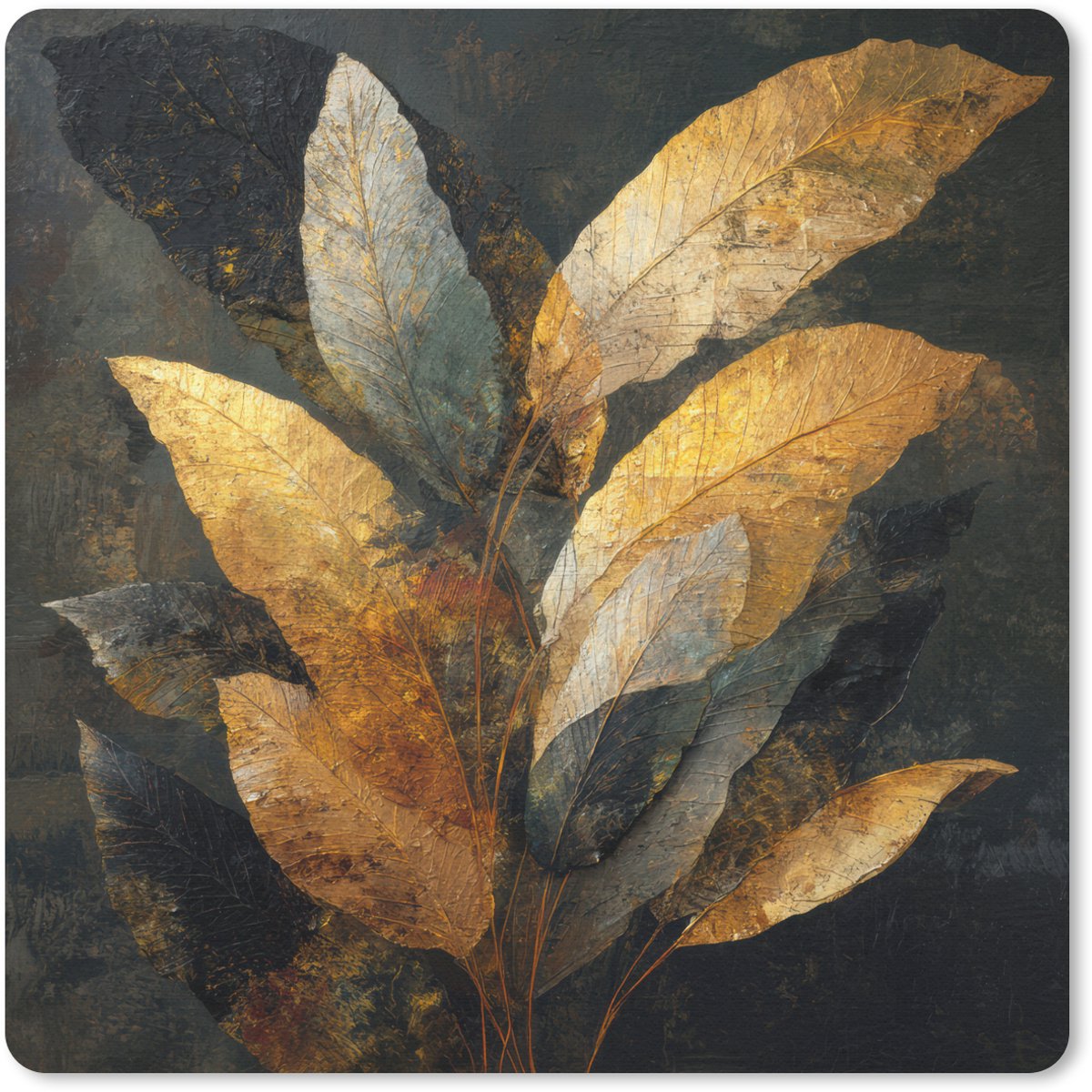 Muismat 20x20 cm - Mousepad Gouden Bladcompositie – Botanische Luxe - Muismatten