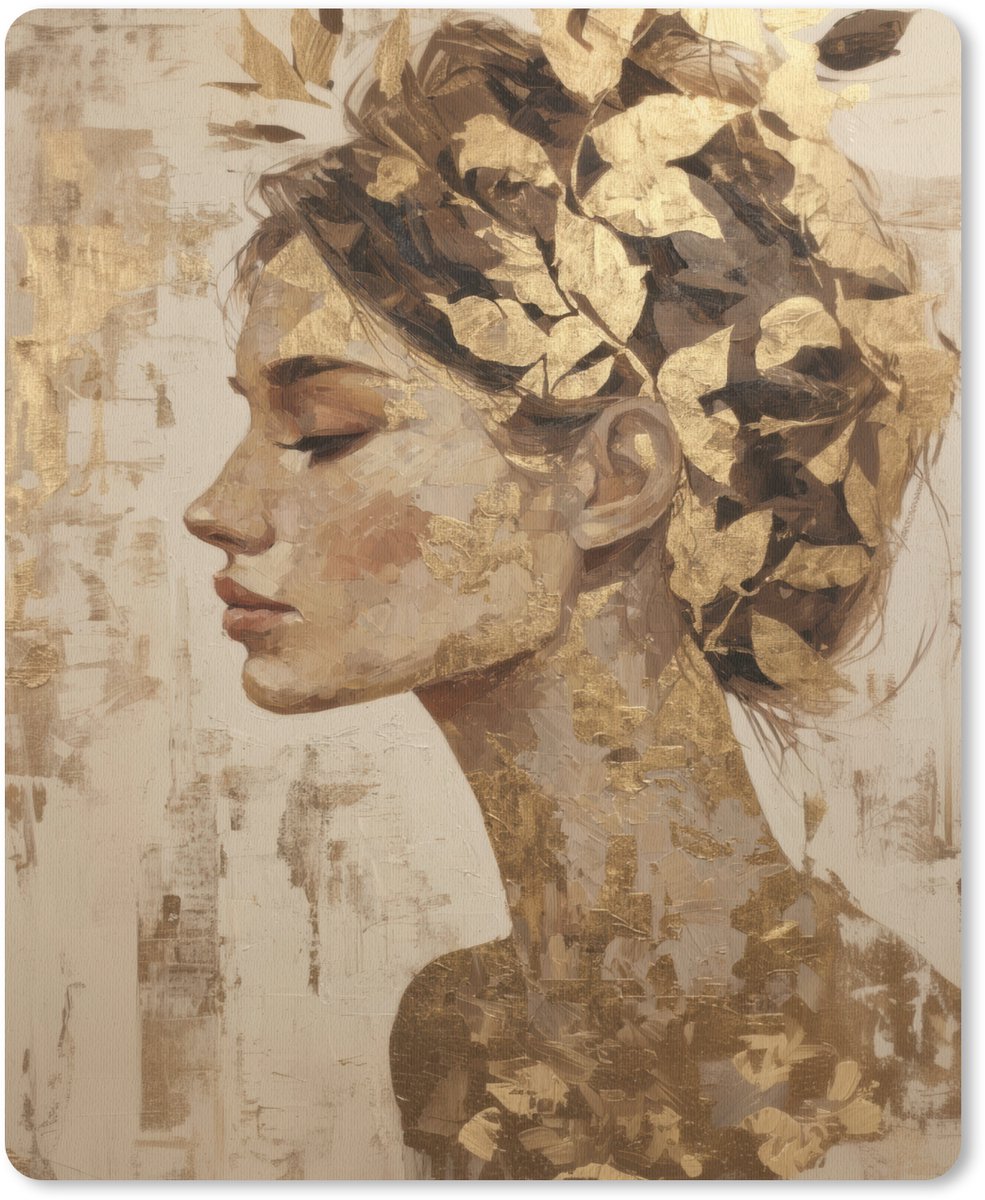 Muismat 19x23 cm - Mousepad Vrouw - Goud - Abstract - Textuur - Muismatten