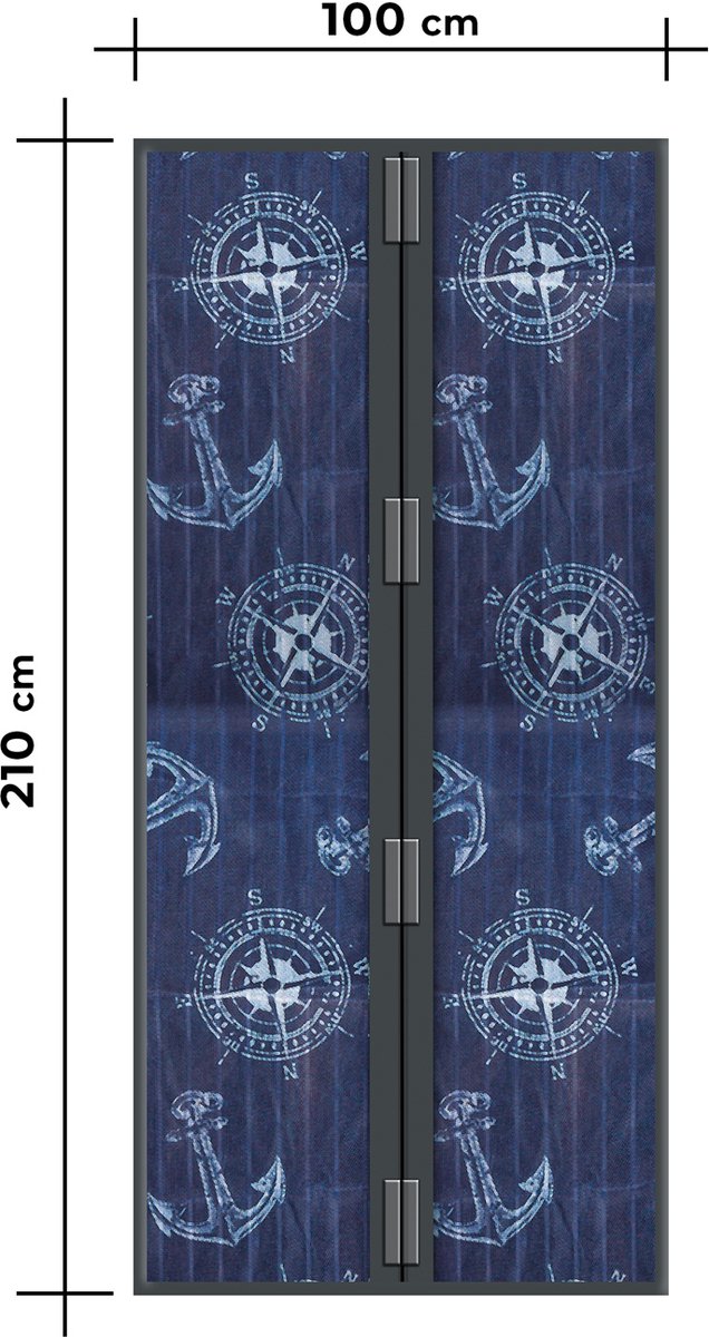 Magnetisch Deurgordijn Tegen Insecten - Vliegengordijn / Hordeur - Hor met Magneten - Ankerpatroon - 100 x 210 cm - Zelfsluitend - Met Klittenband - Wasbaar en UV-Bestendig - Voor Deur en Balkon [11398S] — afbeelding 2