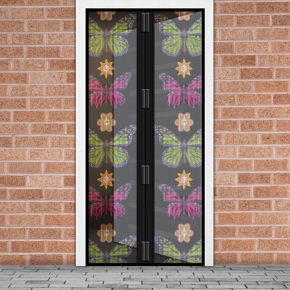 Magnetisch Deurgordijn Tegen Insecten – Vliegengordijn / Hordeur - Hor met Magneten – Bloemen- en Vlinderpatroon – 100 x 210 cm – Zelfsluitend – Met Klittenband – Wasbaar en UV-Bestendig – Voor Deur en Balkon [11398P]