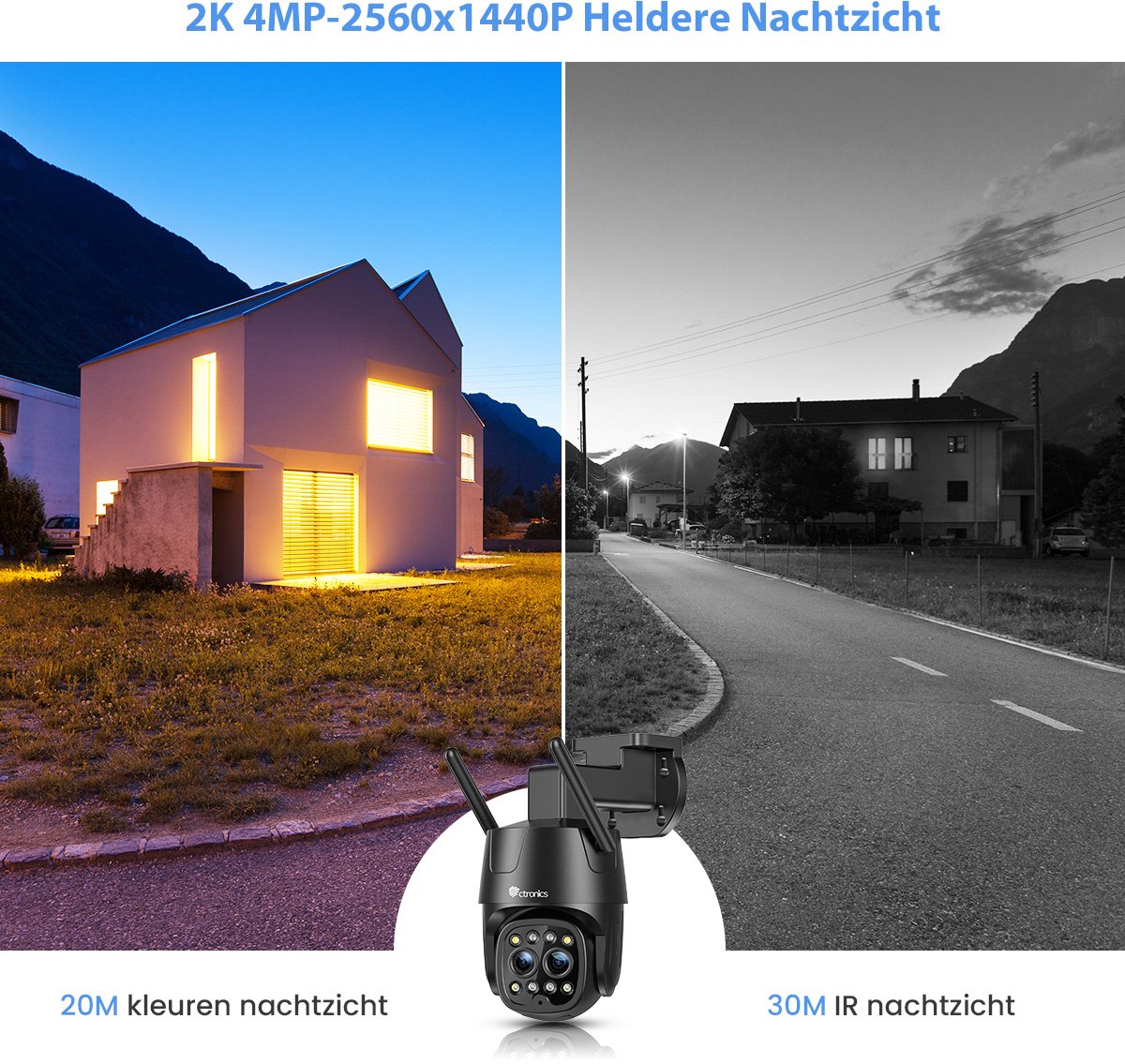 Ctronics 2.5K 4MP Buiten Camera met Nachtzicht - 2.4/5GHz WiFi - Dual Lens 6x Zoom Automatisch Volgen & Zoomen - IP66 Waterdicht - Beveiligingscamera Buiten (zwart) – foto 8
