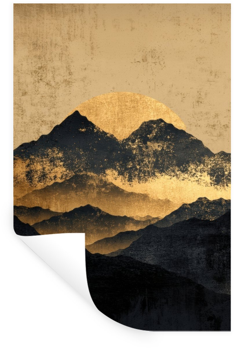 Muurstickers - Sticker Folie - Gouden Bergen bij Maanlicht - 80x120 cm - Plakfolie - Muurs
