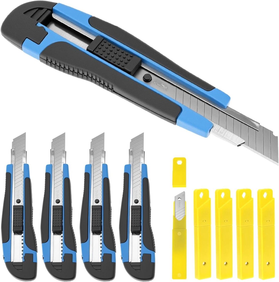 Ronte - Multifunctioneel snijmes 18mm met 50 vervangbladen - SK5 staal - Papier, karton, behang - Set van 5 stuks.