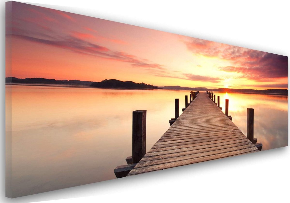 Canvas Wanddecoratie Natuur & Water in Bruin en Violet - 50 x 150 cm - 1 Deels Schilderij op Doek