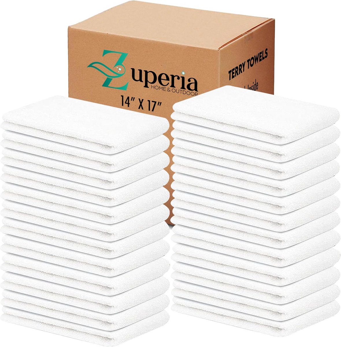Set van 60 Absorberende Badstof Handdoeken - 100% Katoen - Witte Schoonmaakdoeken