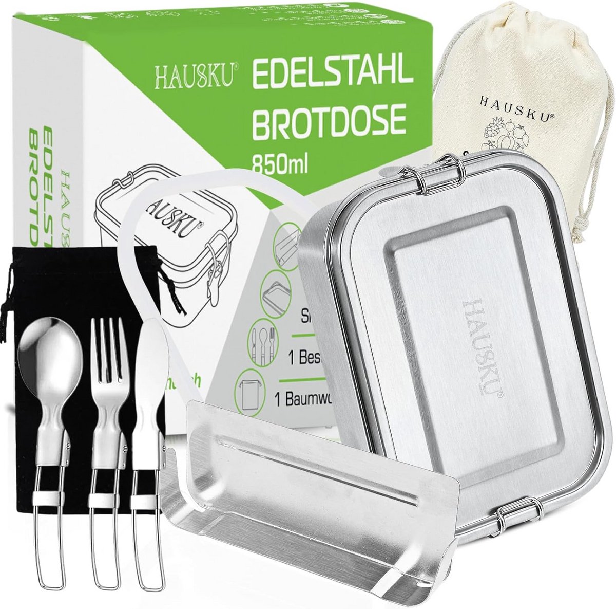 Roestvrijstalen lunchbox met vakken 850 ml lekvrij vaatwasmachinebestendig