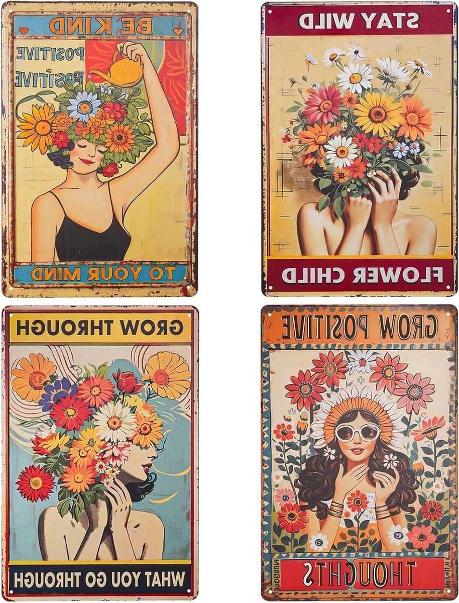 Ronte - Retro metalen bord voor tuin- en huisdecoratie - Zonnebloem - Vintage design - Boerderij & café - Muurdecoratie - IJzeren kunst schilderij - Wandplaquette - Keukenmuur - Ophangbaar - Poster