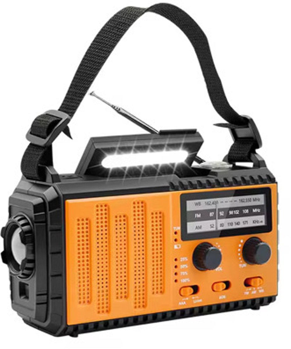 Noodradio PRO - Solar Opwindbaar - 10.000mAh - Solar powerbank - Zonneenergie - Survival Noodpakket - Zaklamp Oplaadbaar - Noodpakket - Noodrantsoen - Orange