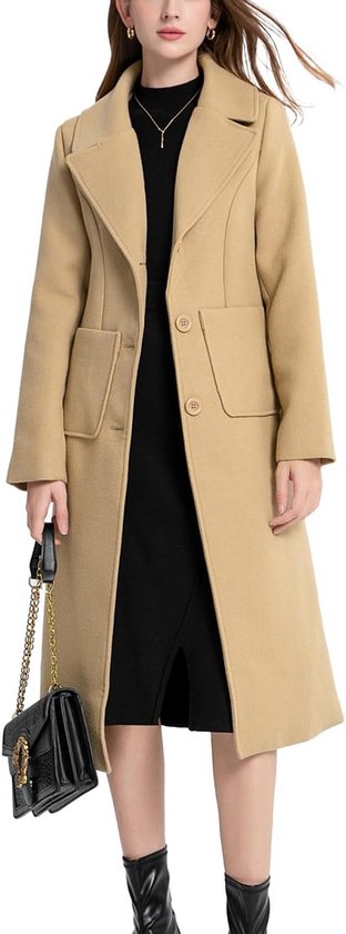 Trenchcoat heren winterjas slim fit warm elegant wollen jas winter overgangsjas mannen lang windjack outdoor warme jas vrije tijd lange mouwen oversized softshell jas herenjas steampunk, Kaki, S