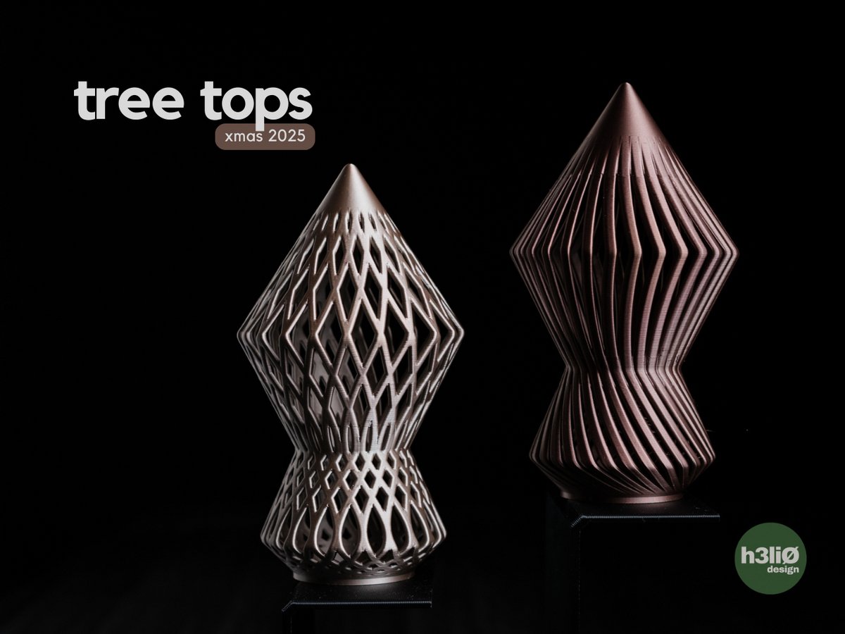 Kerstboom Piek – Luxe Geometrisch Design – Open Ruit & Spiraal Variant – Metaalgrijs of Koperbruin – 15 cm Hoog – Modern 3D Ontwerp
