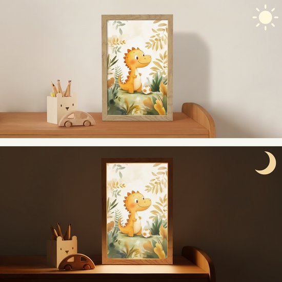 Nachtlampje 20x30 cm - Kinder lamp - Dino - Voetbal - Oranje - Tafellamp kinderkamer - Slaapkamer lamp - Bedlamp kinderen - Kinderlampje stopcontact - Wandlamp babykamer - Nachtlampjes van Decogen. — afbeelding 4