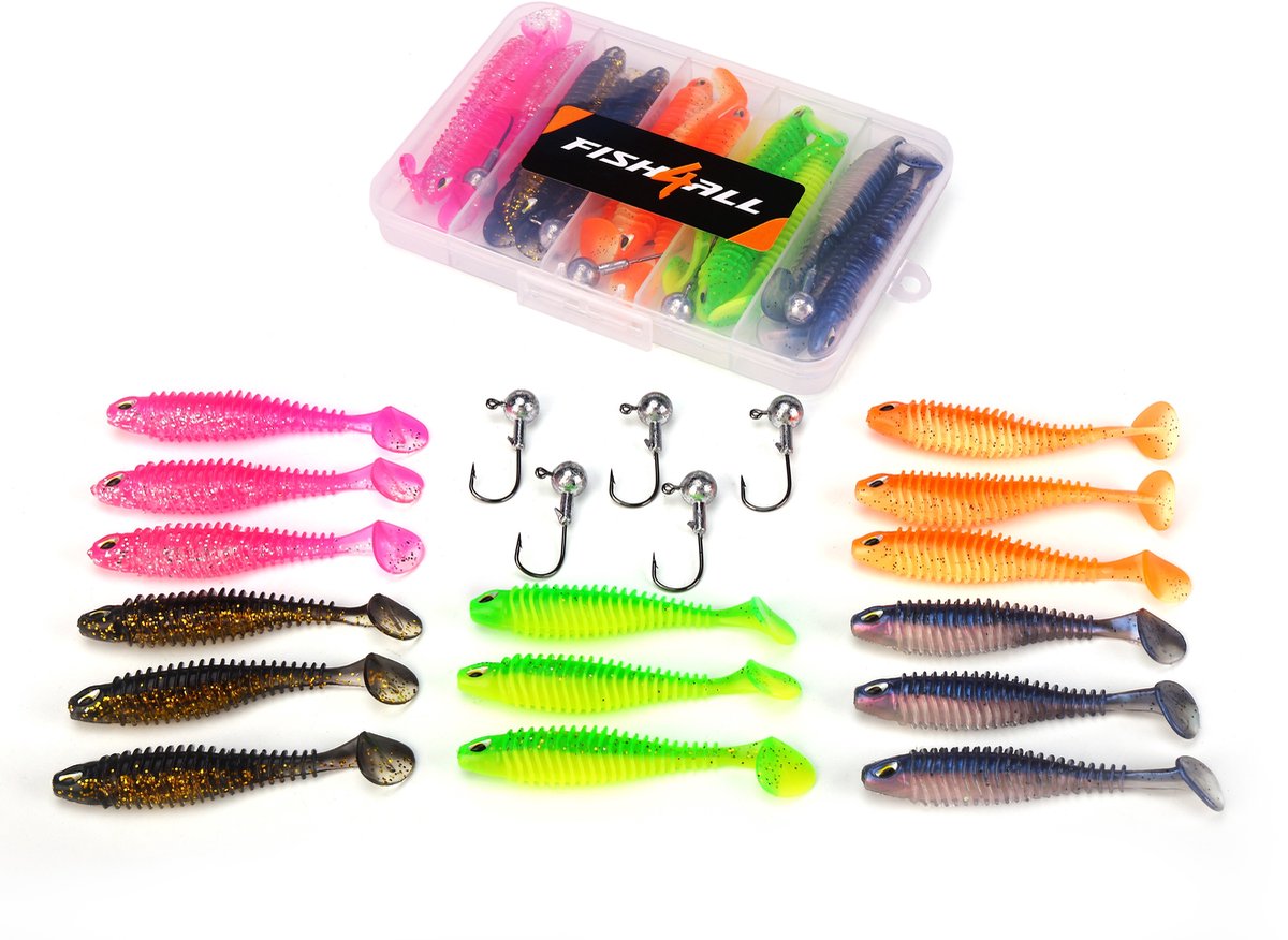 Fish4all Ribbed Softbait & Jighead Box (20pcs) - Shad