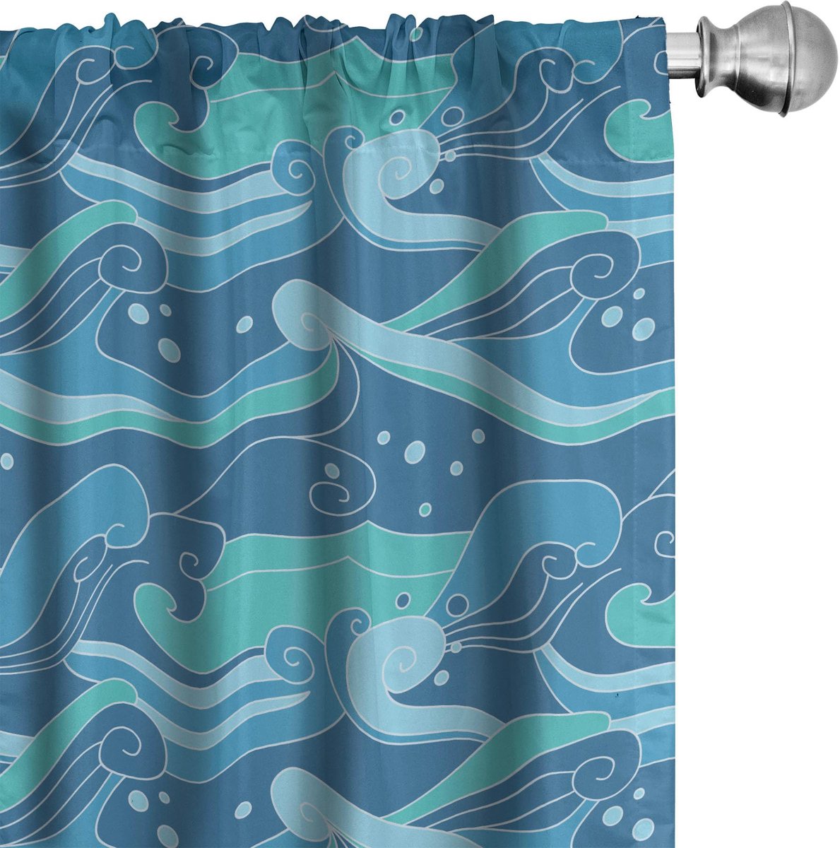ABAKUHAUS – Gordijnen met golven – 2x75x175 cm – Turquoise Zeeblauw