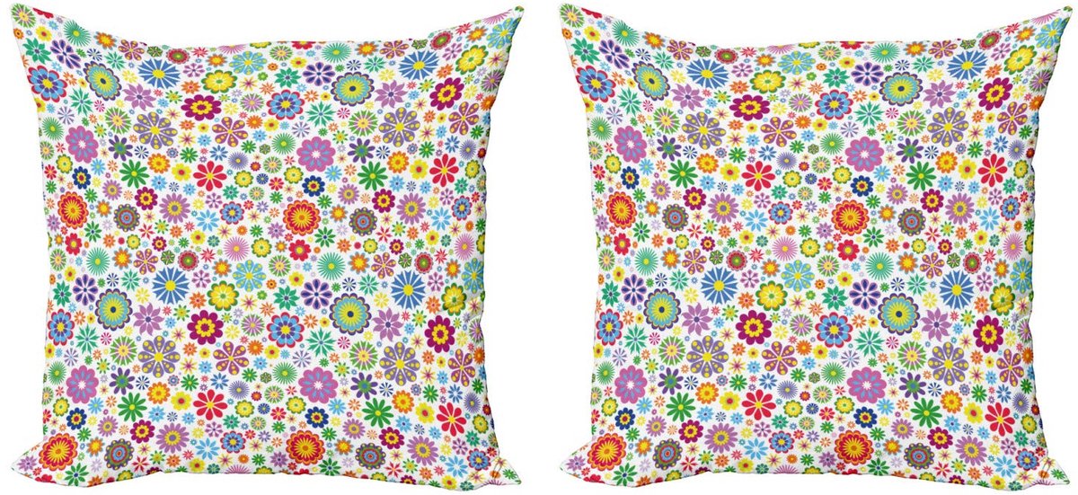 ABAKUHAUS Bloemen Kussenhoes Set – 2x40x40 cm – Dubbelzijdig Druk – Multicolor Groen