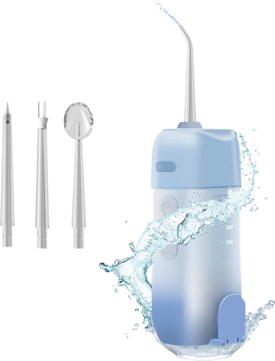4in1 Mini Draagbare Travel Waterflosser – 3 Standen Water Flosser – USB-C – Compact Reismodel – 4 Mondstukken – 200ml Reservoir