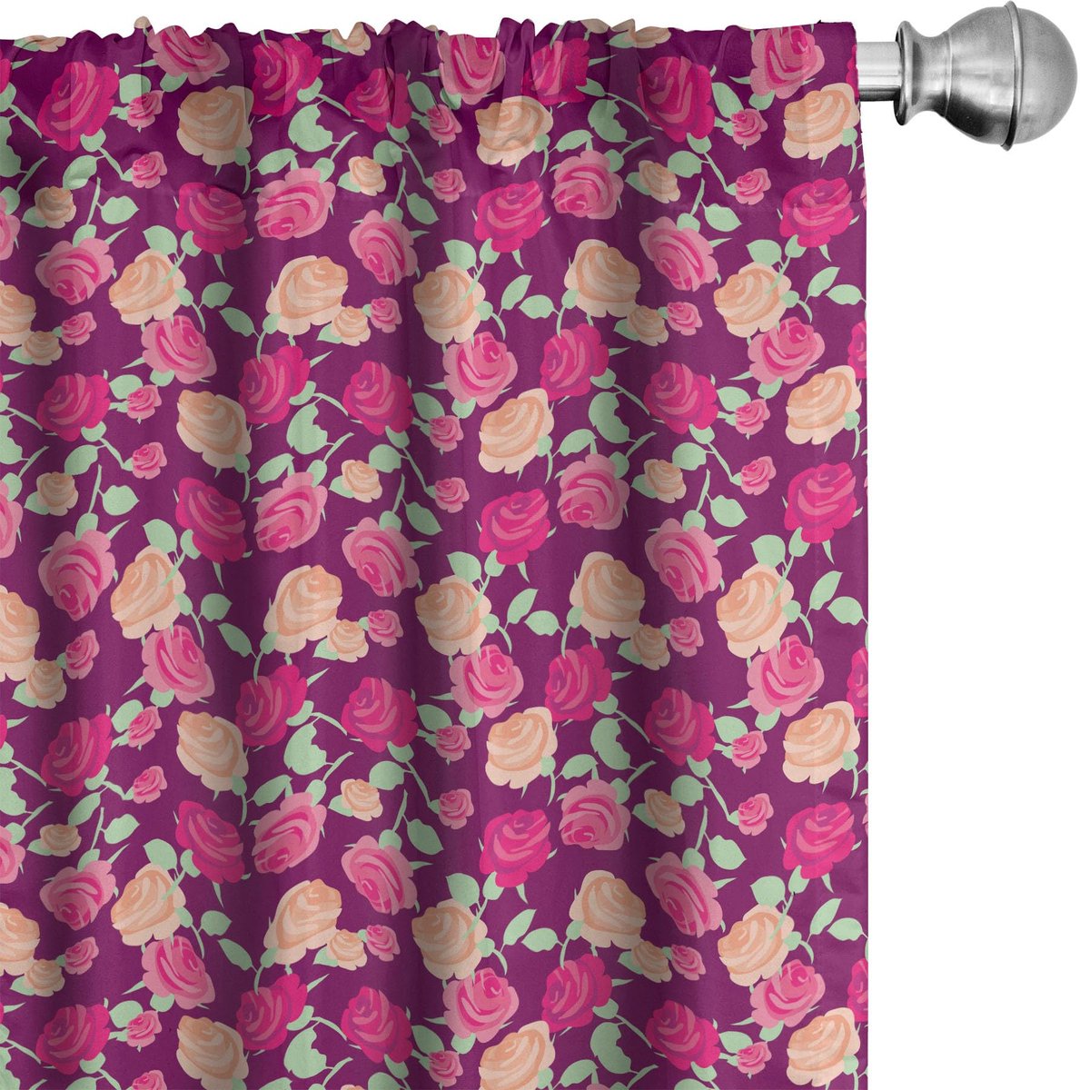 ABAKUHAUS Roze Gordijnen – 2x75x175 cm – Microvezel, halfdonker, Magenta-Perzik-Groen