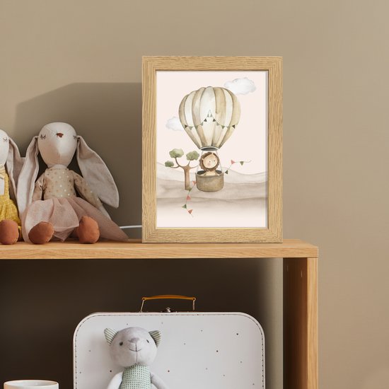 Nachtlampje 15x20 cm - Kinder lampje - Luchtballon - Leeuw - Watercolor - Safari - Dieren - Tafellamp kinderkamer - Slaapkamer lamp - Bedlamp kinderen - Kinderlampje stopcontact - Wandlamp babykamer - Nachtlampjes van OnlyWow — afbeelding 3