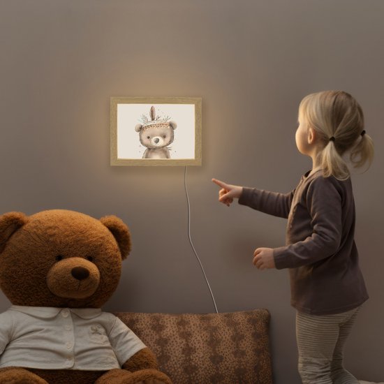 Nachtlampje 20x15 cm - Kinder lamp - Beer - Boho - Indianentooi - Dieren - Tafellamp kinderkamer - Slaapkamer lamp - Bedlamp kinderen - Kinderlampje stopcontact - Wandlamp babykamer - Nachtlampjes van Merkloos — afbeelding 5