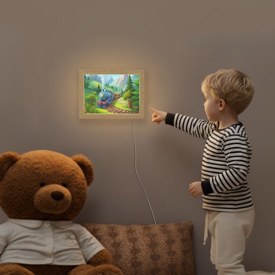 Nachtlampje 20x15 cm - Kinder lamp - Trein - Bloemen - Kinderen - Natuur - Tafellamp kinderkamer - Slaapkamer lamp - Bedlamp kinderen - Kinderlampje stopcontact - Wandlamp babykamer - Nachtlampjes van Merkloos — afbeelding 5