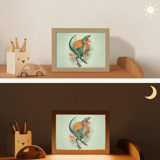 Nachtlampje 20x15 cm - Kinder lampje - Dino - Bladeren - Grafisch - Groen - Tafellamp kinderkamer - Slaapkamer lamp - Bedlamp kinderen - Kinderlampje stopcontact - Wandlamp babykamer - Nachtlampjes van Merkloos — afbeelding 4