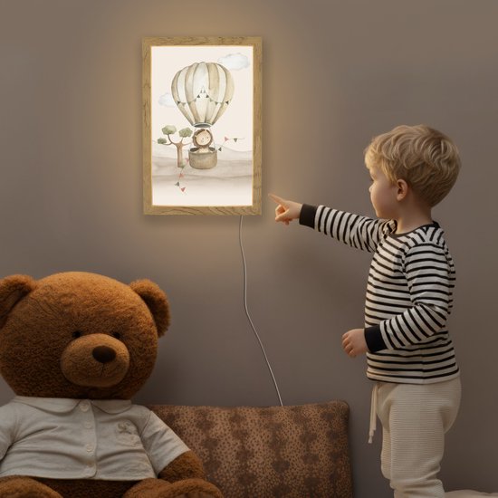 Nachtlampje 20x30 cm - Kinder lampje - Luchtballon - Leeuw - Watercolor - Safari - Dieren - Tafellamp kinderkamer - Slaapkamer lamp - Bedlamp kinderen - Kinderlampje stopcontact - Wandlamp babykamer - Nachtlampjes van Merkloos — afbeelding 5