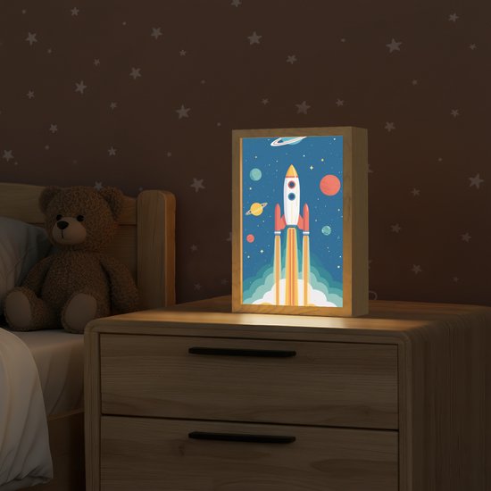 Nachtlampje 20x30 cm - Kinder lamp - Raket - Planeten - Ruimte - Tafellamp kinderkamer - Slaapkamer lamp - Bedlamp kinderen - Kinderlampje stopcontact - Wandlamp babykamer - Nachtlampjes van Merkloos — afbeelding 2