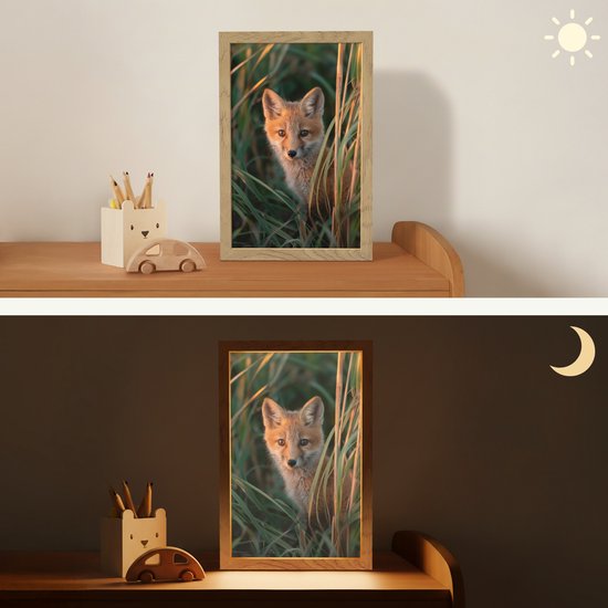 Nachtlampje 20x30 cm - Kinder lamp - Vos - Oranje - Gras - Tafellamp kinderkamer - Slaapkamer lamp - Bedlamp kinderen - Kinderlampje stopcontact - Wandlamp babykamer - Nachtlampjes van Merkloos — afbeelding 4