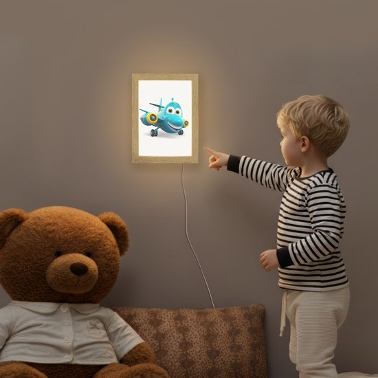 Nachtlampje 15x20 cm - Kinder lampje - Vliegtuig - Blauw - Kinderen - Jongens - Tafellamp kinderkamer - Slaapkamer lamp - Bedlamp kinderen - Kinderlampje stopcontact - Wandlamp babykamer - Nachtlampjes van Merkloos — afbeelding 5