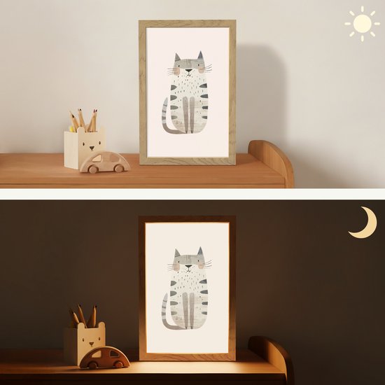 Nachtlampje 20x30 cm - Kinder lamp - Kat - Dieren - Beige - Tafellamp kinderkamer - Slaapkamer lamp - Bedlamp kinderen - Kinderlampje stopcontact - Wandlamp babykamer - Nachtlampjes van Merkloos — afbeelding 4