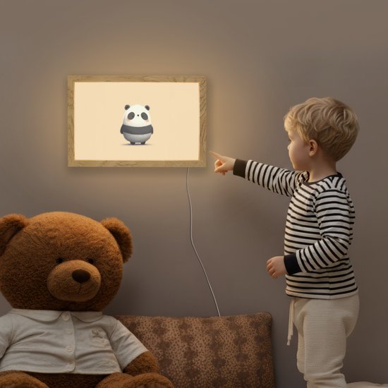Nachtlampje 30x20 cm - Kinder lamp - Panda - Beige - Minimalistisch - Tafellamp kinderkamer - Slaapkamer lamp - Bedlamp kinderen - Kinderlampje stopcontact - Wandlamp babykamer - Nachtlampjes van Apventure — afbeelding 5