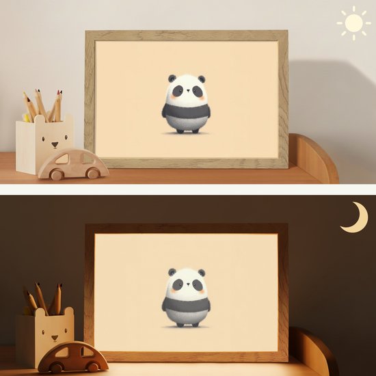 Nachtlampje 30x20 cm - Kinder lamp - Panda - Beige - Minimalistisch - Tafellamp kinderkamer - Slaapkamer lamp - Bedlamp kinderen - Kinderlampje stopcontact - Wandlamp babykamer - Nachtlampjes van Apventure — afbeelding 4