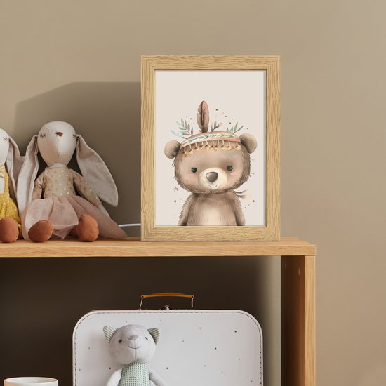 Nachtlampje 15x20 cm - Kinder lampje - Beer - Boho - Indianentooi - Dieren - Tafellamp kinderkamer - Slaapkamer lamp - Bedlamp kinderen - Kinderlampje stopcontact - Wandlamp babykamer - Nachtlampjes van OnlyWow — afbeelding 3