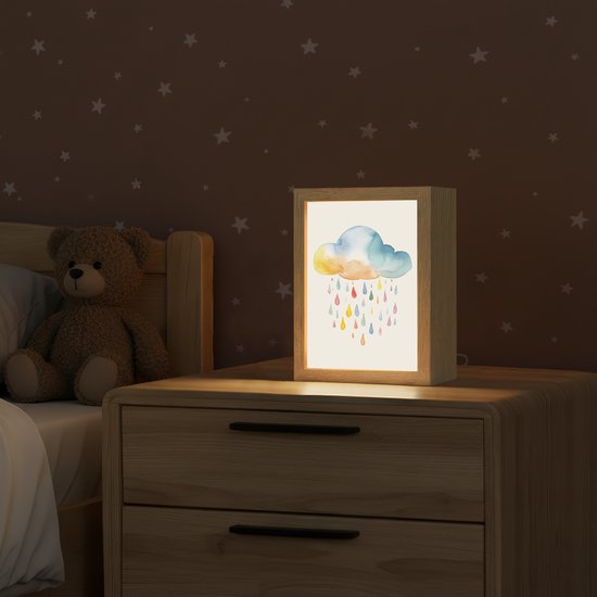 Nachtlampje 15x20 cm - Kinder lamp - Wolk - Regen - Watercolor - Kleurrijk - Tafellamp kinderkamer - Slaapkamer lamp - Bedlamp kinderen - Kinderlampje stopcontact - Wandlamp babykamer - Nachtlampjes van Merkloos — afbeelding 2