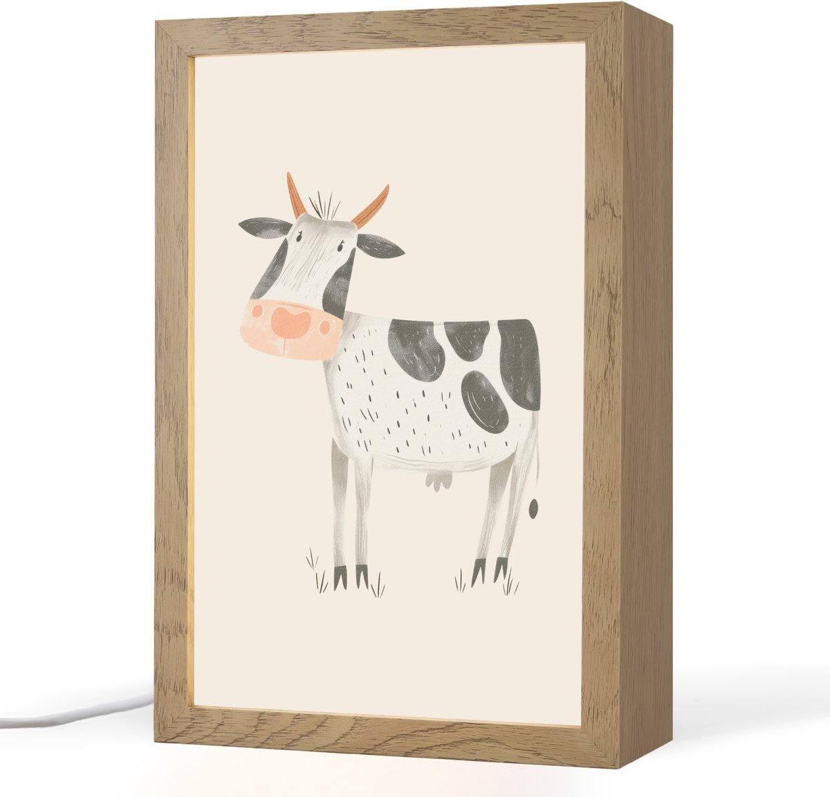 Nachtlampje 20x30 cm - Kinder lampje - Koe - Boerderij dier - Dieren - Pastel kleuren - Ta